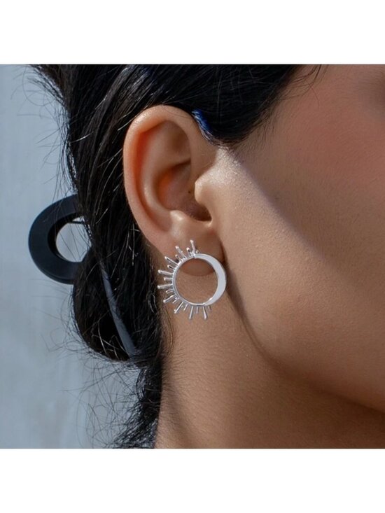 Jewelry - Silver Sunburst Hoop Earrings Statement Modern Design 3/$30